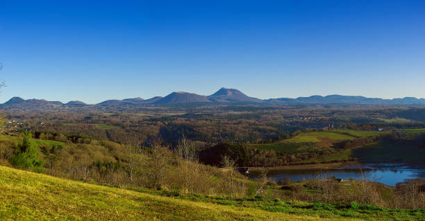 Panoramic view of Puy-de-Dome, Auvergne volcano, Domes chain