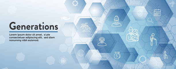 Generations and Aging Web Header Banner and Icon Set Generations Aging Web Header Banner and Icon Set gen-x-icon stock illustrations