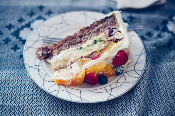 istock One piece of cake with berries on plate 1209023214
