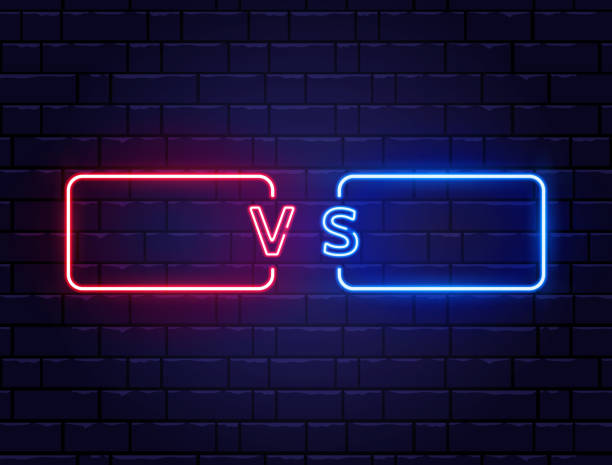 istock Versus screen neon. Red vs blue team. Battle headline banner. Fight competition. Match, game design elements. Neon sign, bright signboard. Vector illustration 1209025021