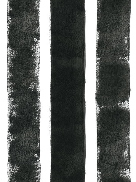 ペイントローラーと厚い黒い塗料によって不注意に塗られた3本の太い黒い線 - 目に見える不均一な塗料アプリケーションで白い紙の背景に隔離されたシームレスな抽象芸術 - ドットスポット - textile in a row painted image white点のイラスト素材／クリップアート素材／マンガ素材／アイコン素材