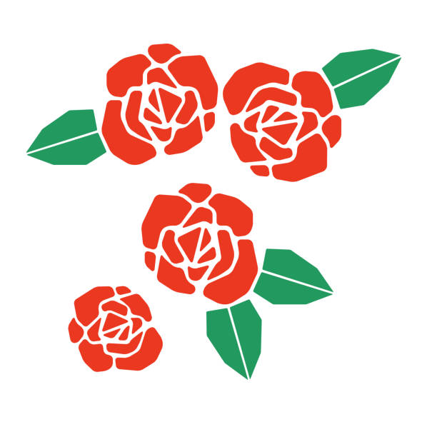 Illustration of red rose Red rose and leaf icon illustration rose cartoon stock illustrations