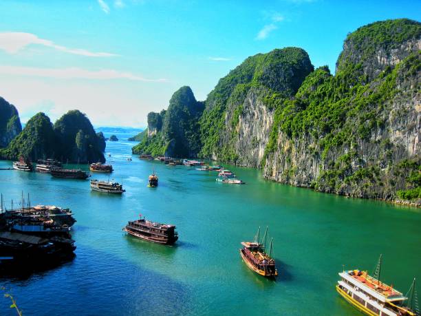 istock Halong Bay with ferries and limestones 1209030556