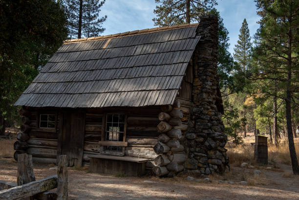 Yosemite National Park, CA. Old cabin at Pioneer Yosemite History  Center near Wawona, a tourist attraction and historic legacy