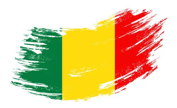 Vector illustration of Malian flag grunge brush background. Vector illustration.