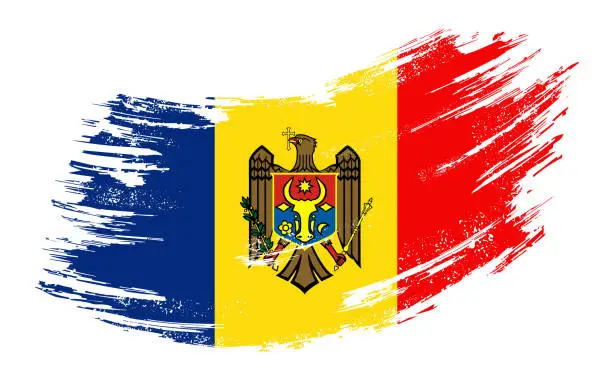 Vector illustration of Moldovan flag grunge brush background. Vector illustration.