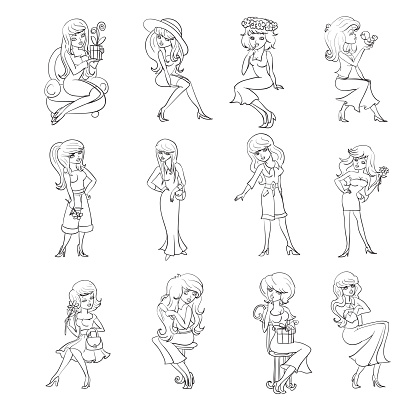 the icons of girls in different poses