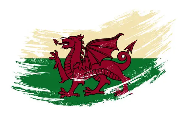 Vector illustration of Welsh flag grunge brush background. Vector illustration.