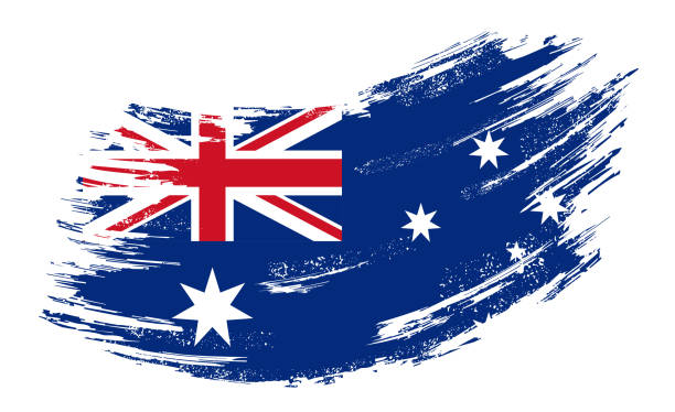 호주 국기 그런 지 브러쉬 배경입니다. 벡터 그림입니다. - australian flag flag australia horizontal stock illustrations