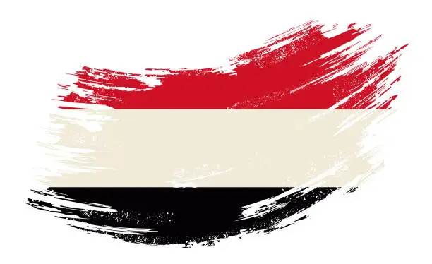 Vector illustration of Yemeni flag grunge brush background. Vector illustration.