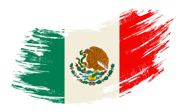ilustrações, clipart, desenhos animados e ícones de fundo de escova grunge bandeira mexicana. ilustração vetorial. - mexican flag