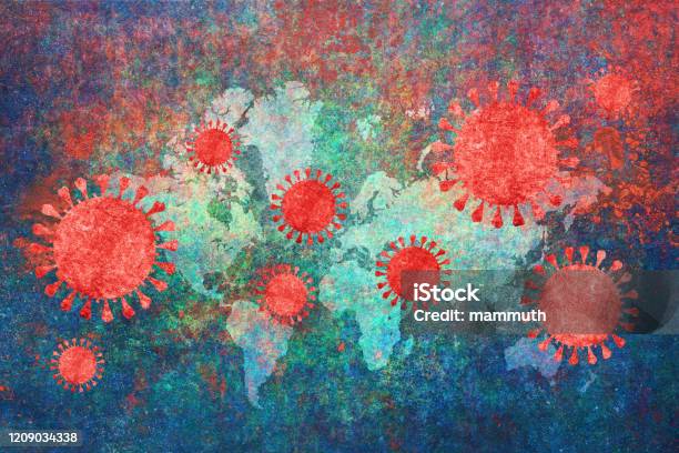 Coronavirus With World Map In The Background Stock Photo - Download Image Now - COVID-19, Coronavirus, World Map
