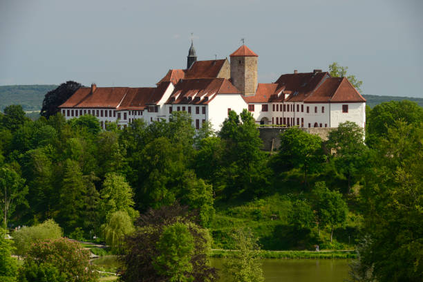 Bad Iburg, Germany – June 1, 2019: The Iburg Castle and a former monastery was built in the 11th century by the Bishop of Osnabrueck. Bad Iburg is  situated in the Teutoburg Forest. The town belongs to the district of Osnabrueck, Lower Saxony.