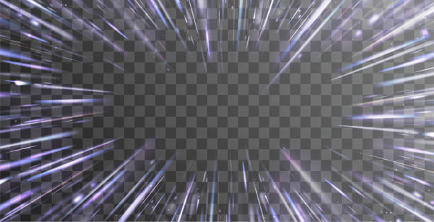 光線の輝きで暗い背景の上に高速移動する光とストライプ。透明な背景に星バースト爆発フレームの設計。ベクトル超音速ブラー放射輝き。ハイパースペース、ワープジャンプ効果。 - purple circle frame design点のイラスト素材／クリップアート素材／マンガ素材／アイコン素材