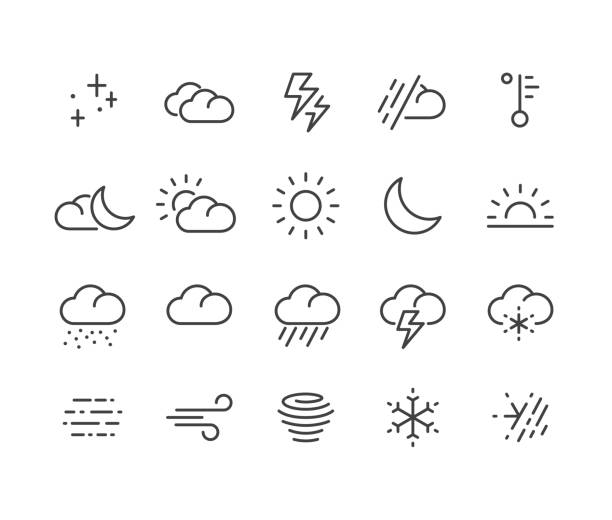 天気アイコン - クラシックラインシリーズ - weather climate cyclone icon set点のイラスト素材／クリップアート素材／マンガ素材／アイコン素材