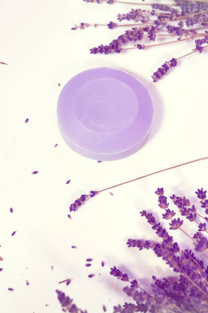 乾燥ラベンダーと天然石鹸のバー - lavender dried plant lavender coloured bunch ストックフォトと画像