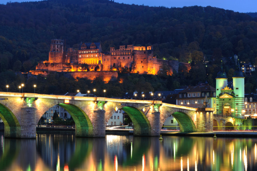 Heidelberg Illuminated Palace Bridge View Evening Summer