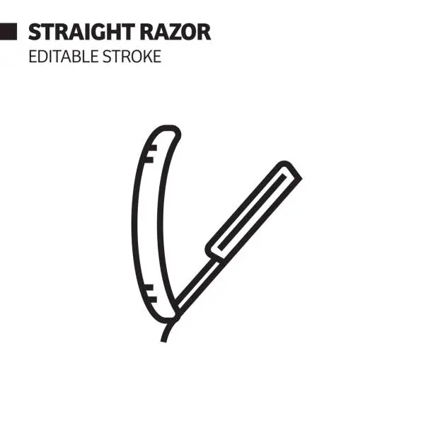Vector illustration of Straight Razor Line Icon, Outline Vector Symbol Illustration. Pixel Perfect, Editable Stroke.
