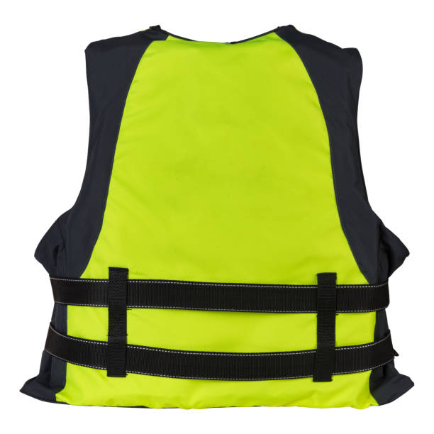 istock green life jacket deployed back side, for water sports, on a white background 1209041943
