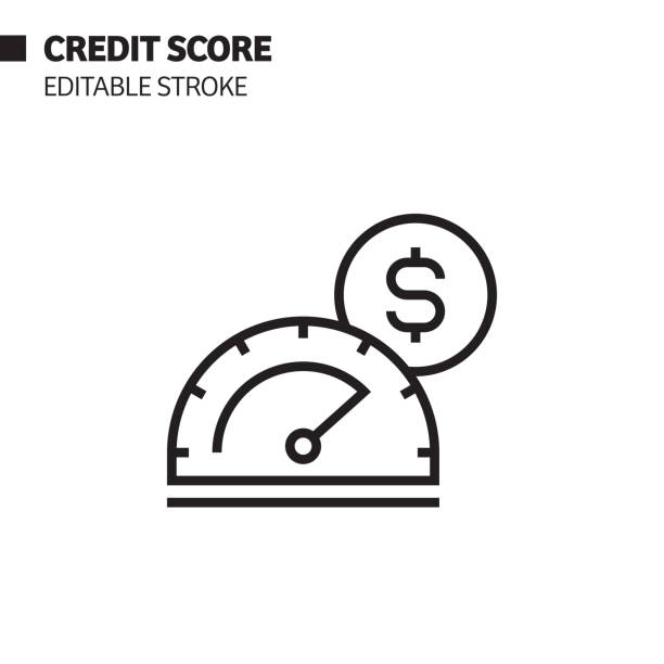 credit score line icon, umriss vektor symbol illustration. pixel perfekt, editierbarer strich. - report history debt finance stock-grafiken, -clipart, -cartoons und -symbole