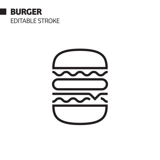 illustrations, cliparts, dessins animés et icônes de icône de ligne de hamburger, illustration de symbole de vecteur de d’contour. pixel perfect, avc modifiable. - burger hamburger cheeseburger fast food
