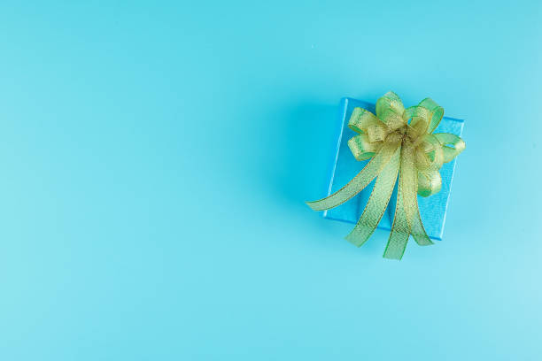 istock Top view gift box on blue background with copy space for text, preparation for fathers. World International men day, Father