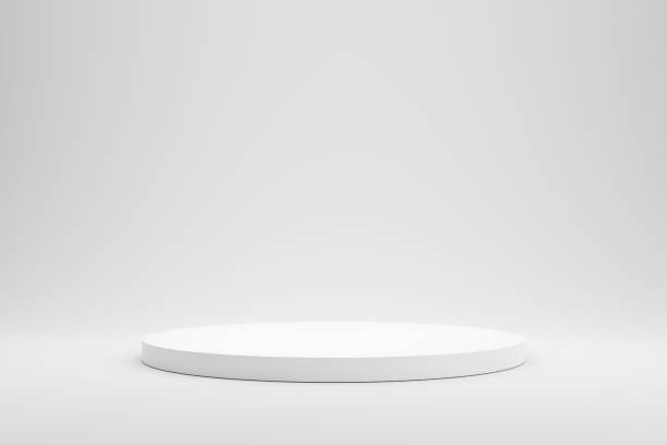 istock Empty podium or pedestal display on white background with cylinder stand concept. Blank product shelf standing backdrop. 3D rendering. 1209045780