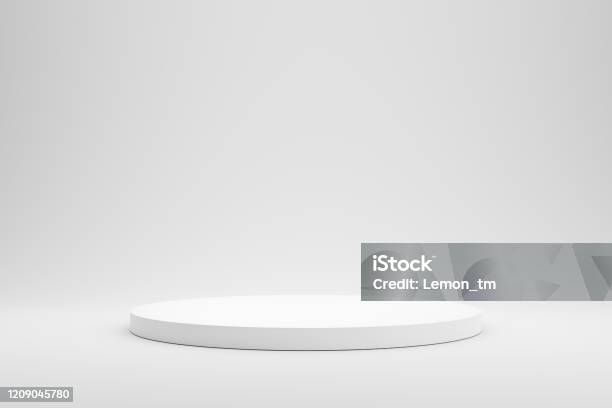 Empty Podium Or Pedestal Display On White Background With Cylinder Stand Concept Blank Product Shelf Standing Backdrop 3d Rendering Stock Photo - Download Image Now