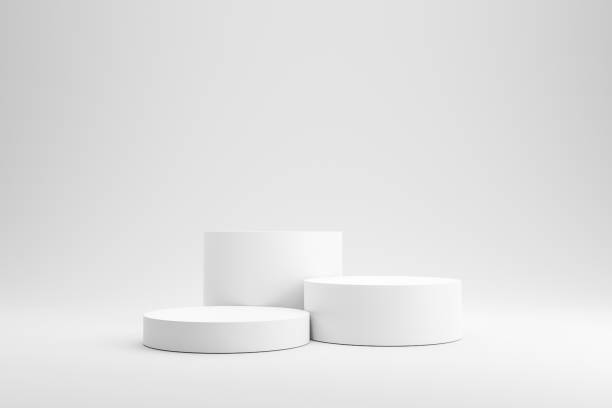 istock Empty podium or pedestal display on white background with cylinder stand concept. Blank product shelf standing backdrop. 3D rendering. 1209045781