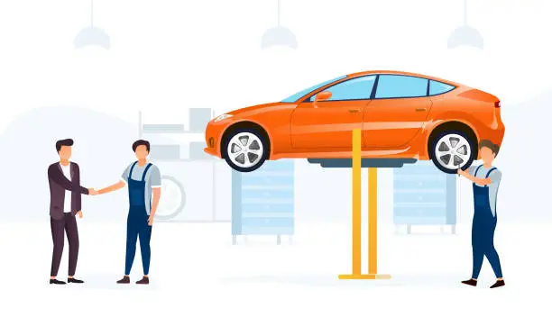 Vector illustration of Car service concept with car on hoist