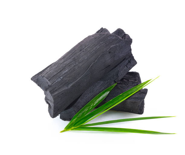istock Natural wood charcoal on white background 1209046222