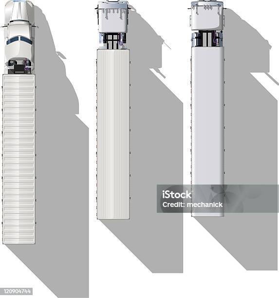 Вектор Подробные Топview Получистовая Грузовиков Набор — стоковая векторная графика и другие изображения на тему Тягач с полуприцепом