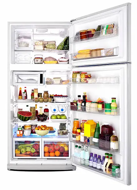 Full, open refrigerator.