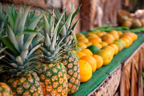 Tropical fruit at roadside stand, Oahu, Hawaii