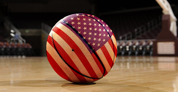 USA america flag on basketball with mask