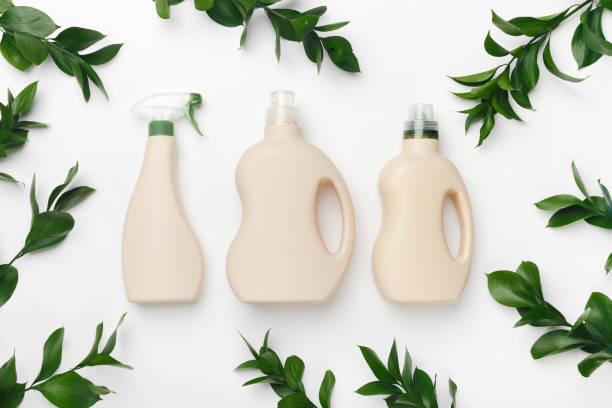 istock Plastic bottles with liquid detergent, antibacterial gel with natural plant extract 1209051848