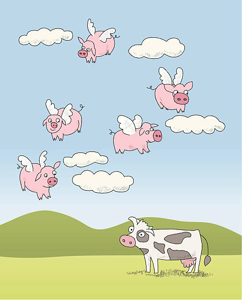 ilustrações, clipart, desenhos animados e ícones de voando suínos - when pigs fly