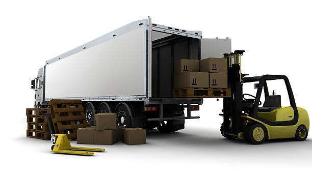istock Yellow Fork Lift Truck Isolated on White 120905382