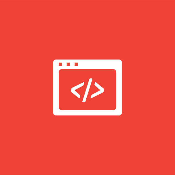 web ページ コード アイコンが赤い背景に表示されます。赤フラット スタイル ベクターの図 - tools for construction点のイラスト素材／クリップアート素材／マンガ素材／アイコン素材