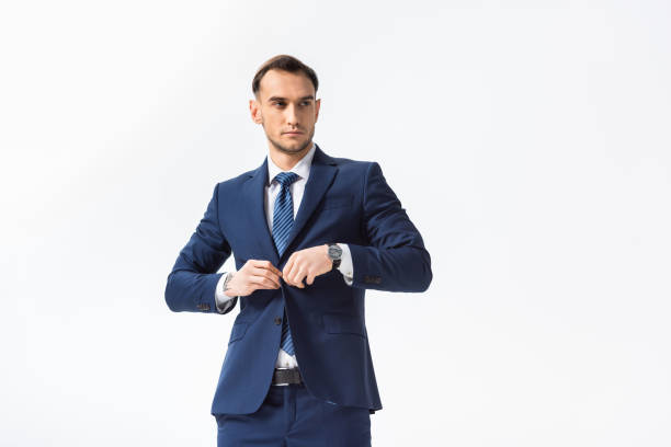 istock successful young businessman in blue suit isolated on white 1209054843
