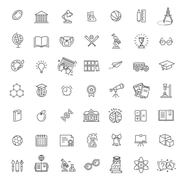 Outline icon collection - School education. Outline vector line icon collection - School education elementary school stock illustrations