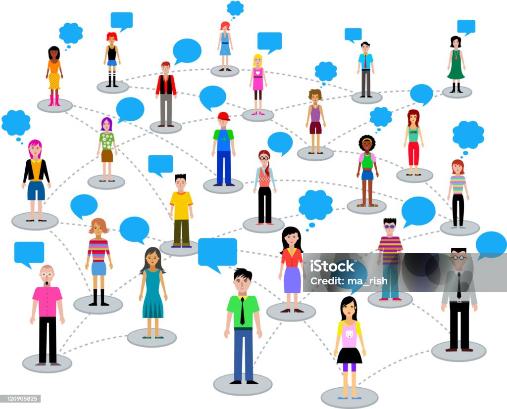 social network - people and speech bubbles social network background with many people   Global Communications stock vector