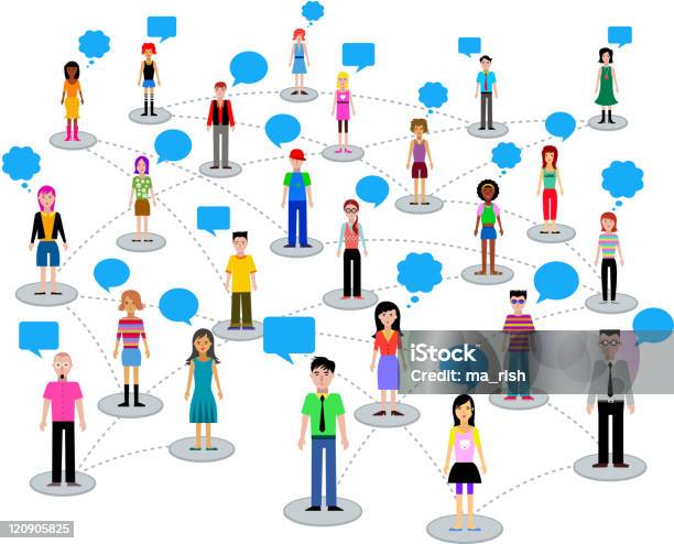 Social Network People And Speech Bubbles Stock Illustration - Download Image Now - Global Communications, Global Village, Love - Emotion