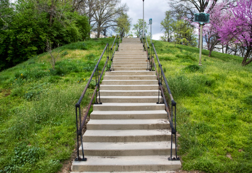 A Concrete Stairway Up A Hill In Eden Park During Springtime, Cincinnati, Ohio, USA