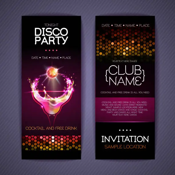 Vector illustration of Disco Corporate identity templates. Cocktail