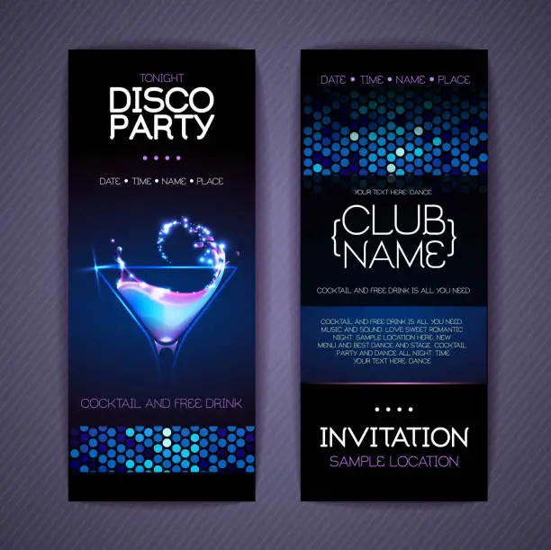 Vector illustration of Disco Corporate identity templates. Cocktail