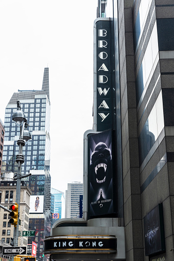 New York City, USA - August 3, 2018: King Kong alive ad in Broadway theatre, Manhattan, New York City, USA
