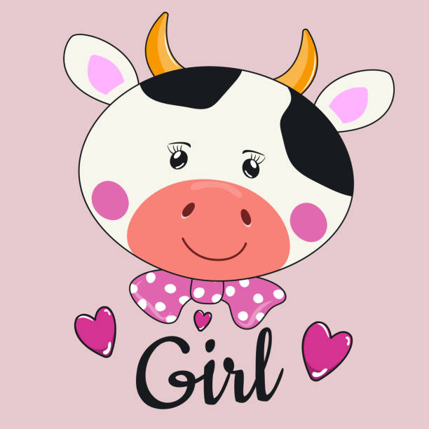 Beautiful Smile Cartoon Cow Girl On The Pink Background Stock Illustration  - Download Image Now - iStock