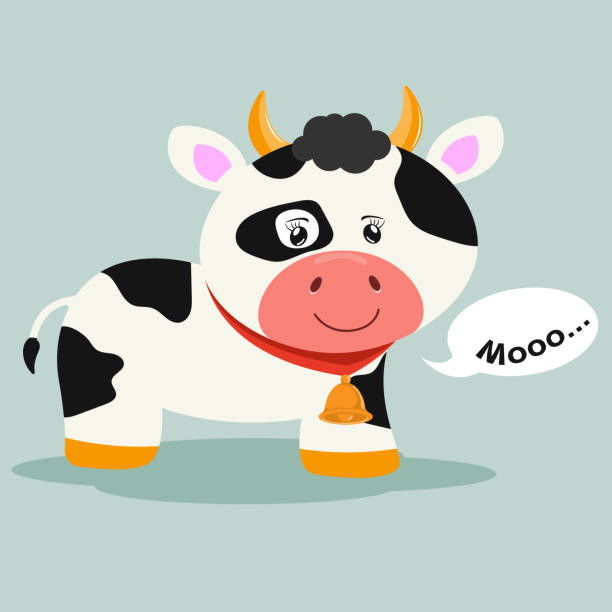 Greeting Card Cute Cartoon Smiling Cow With With A Bell And Inscription Moo  Stock Illustration - Download Image Now - iStock