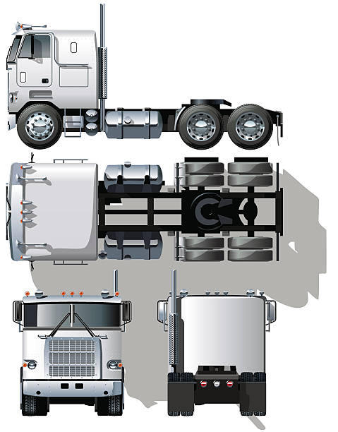 illustrazioni stock, clip art, cartoni animati e icone di tendenza di hi-dettagliata semi-camion - truck semi truck vehicle trailer rear view